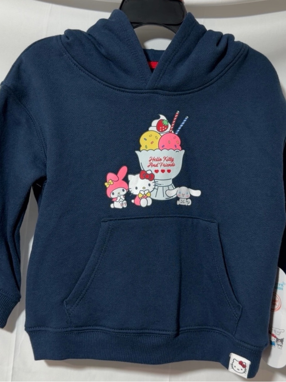 Hello Kitty Navy Blue Kids Hoodie with Pink & Yellow Ice Cream Graphic
